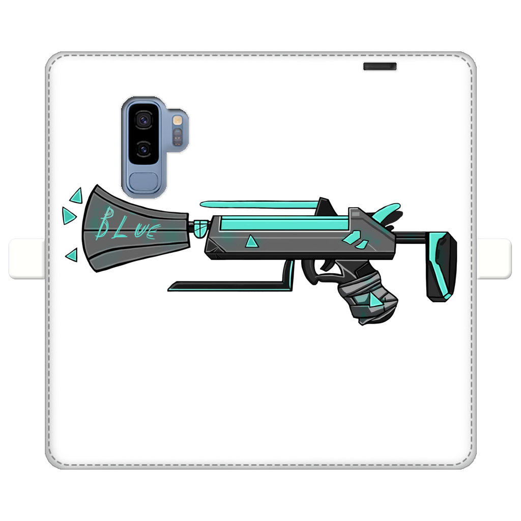 Blue Weapon Fully Printed Wallet Case for iPhone and Samsung, featuring a vibrant design and magnetic closure.