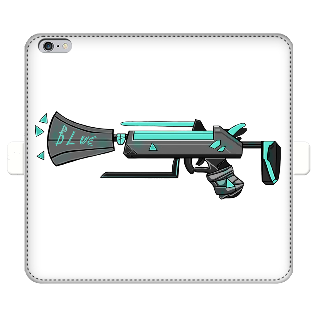 Blue Weapon Fully Printed Wallet Case for iPhone and Samsung, featuring a vibrant design and magnetic closure.