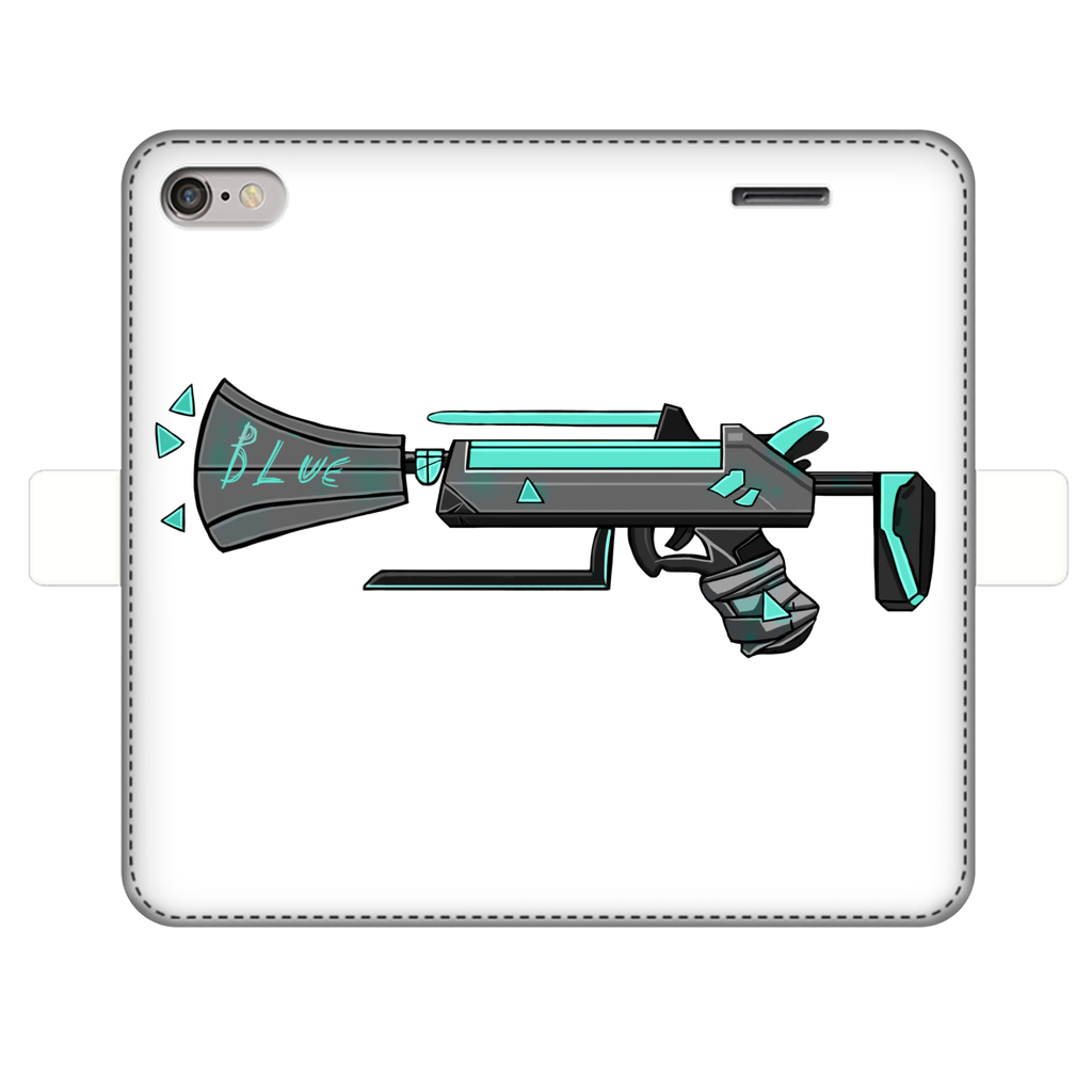 Blue Weapon Fully Printed Wallet Case for iPhone and Samsung, featuring a vibrant design and magnetic closure.