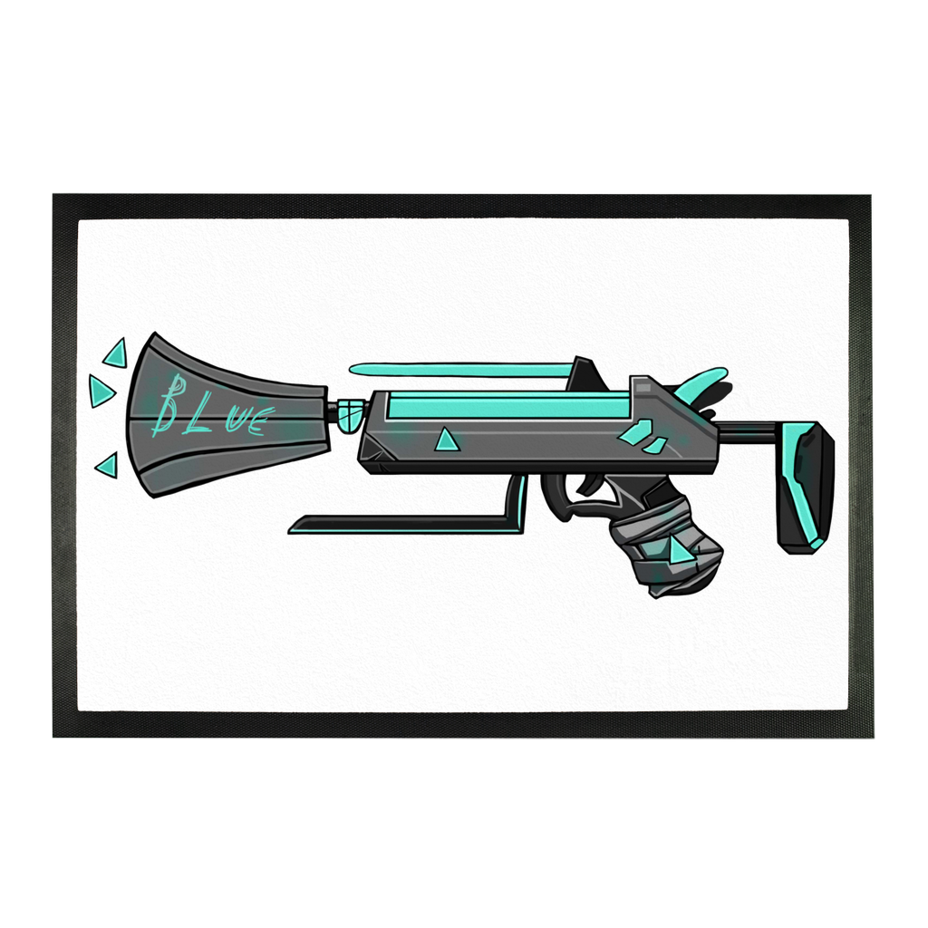 Blue Weapon Sublimation Doormat featuring a vibrant design on a durable rubber base, ideal for personalized home decor.