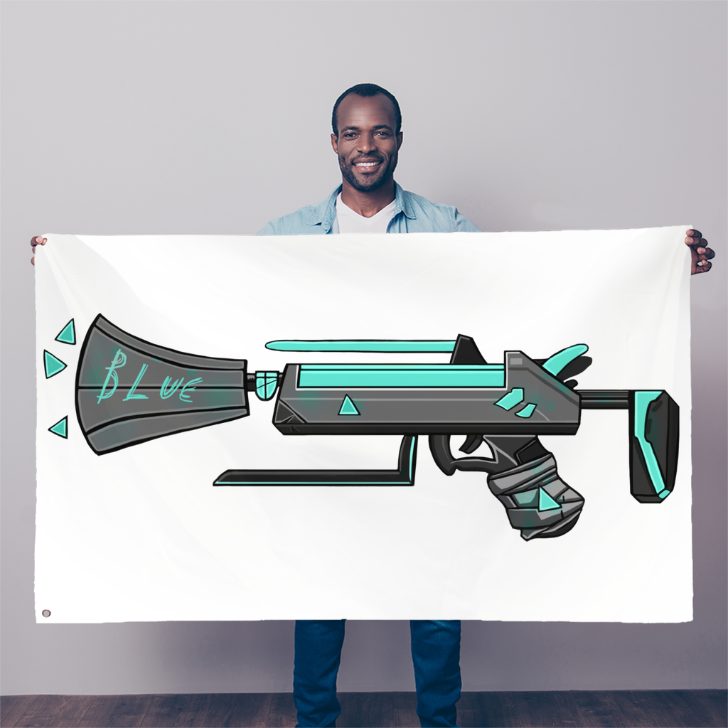 Blue Weapon Sublimation Flag, 5FT x 3FT, made of durable polyester with double-stitched edges and eyelets for hanging.