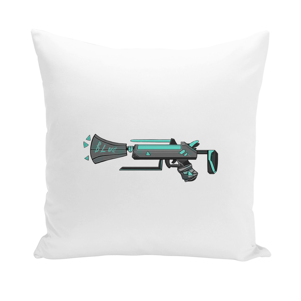 Blue Weapon Throw Pillows featuring a stylish design, available in linen, canvas, and faux suede materials.