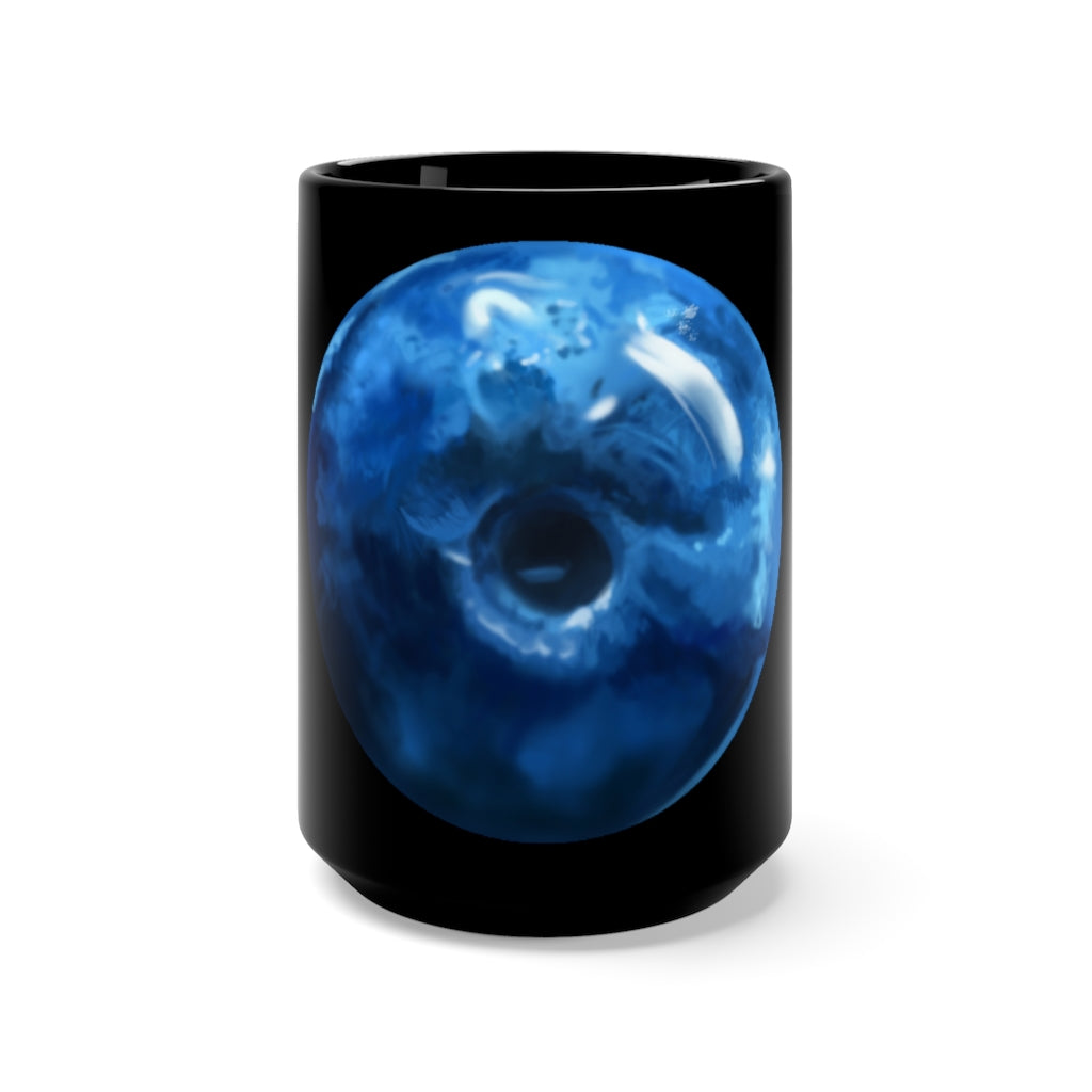 A stylish 15oz black ceramic mug with rounded corners and a comfortable C-handle, perfect for coffee and tea lovers.