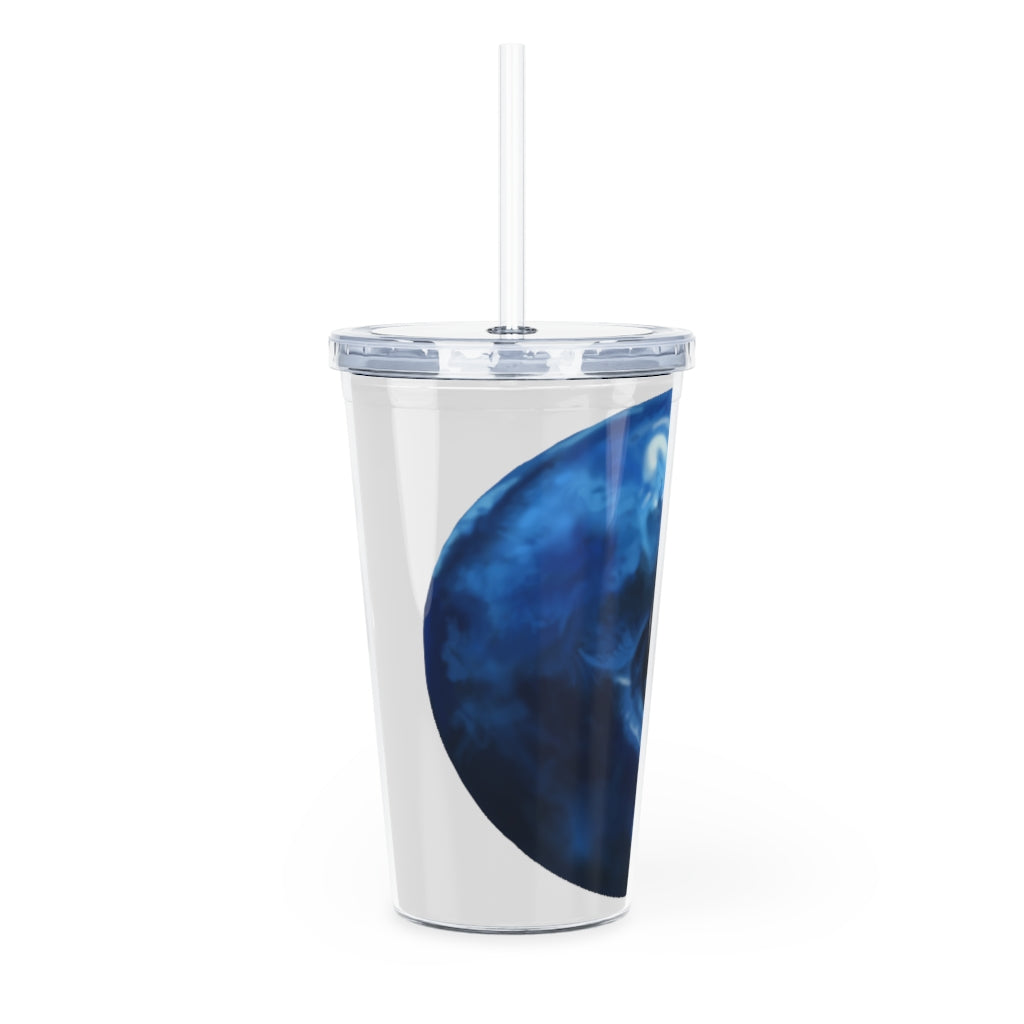 Blueberry Plastic Tumbler with Straw, featuring a vibrant blue color, lid, and reusable straw, perfect for drinks at home or events.