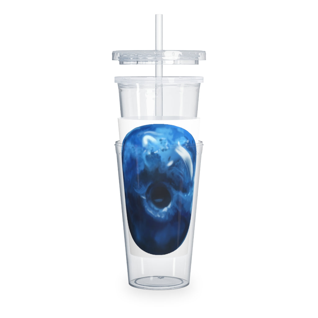 Blueberry Plastic Tumbler with Straw, featuring a vibrant blue color, lid, and reusable straw, perfect for drinks at home or events.