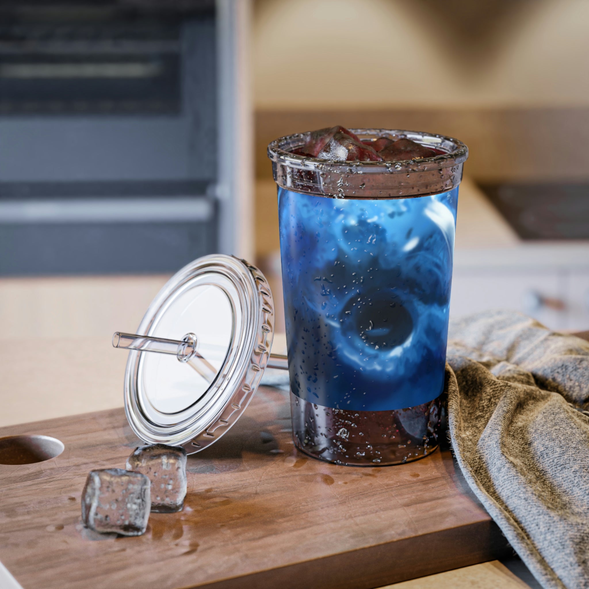 Blueberry Suave Acrylic Cup with double-wall insulation, featuring a vibrant blue color and a reusable straw.