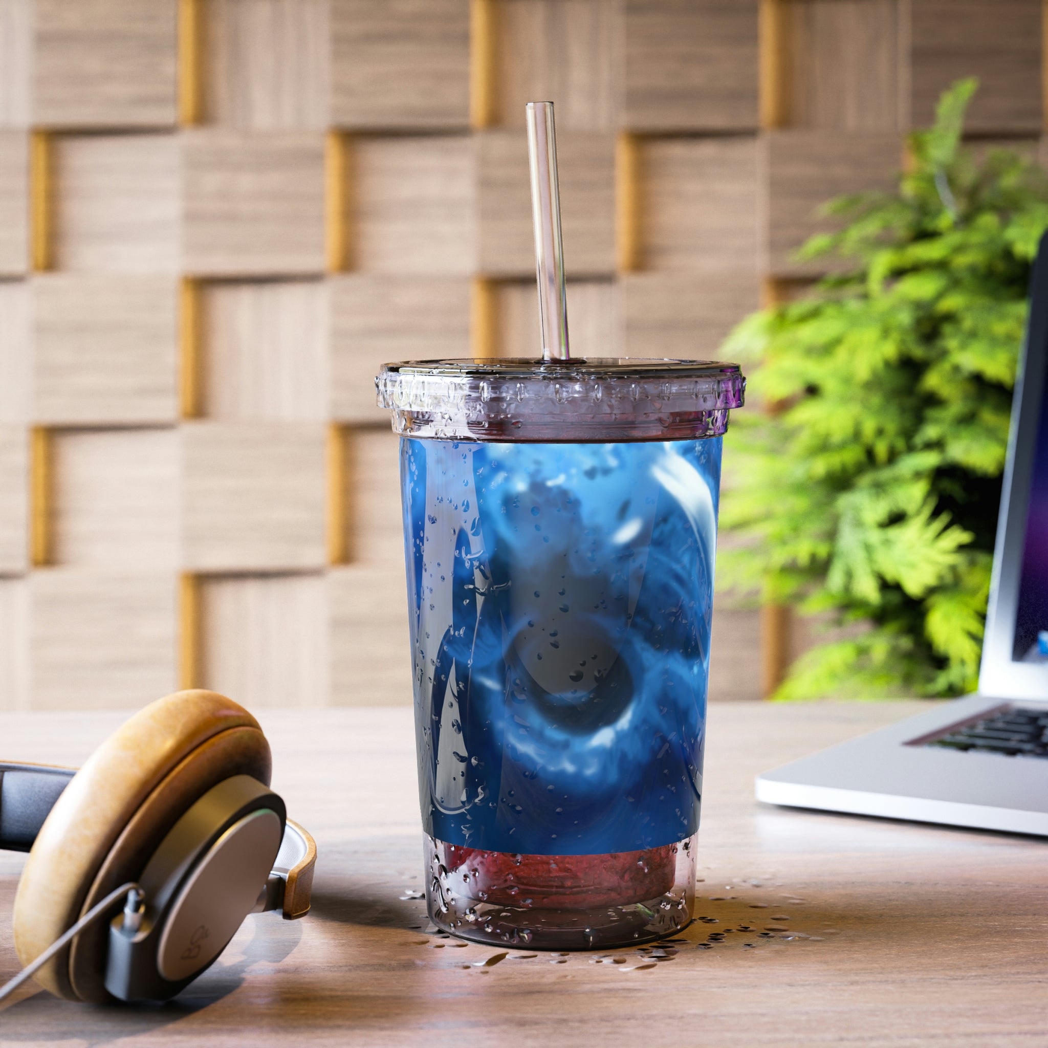 Blueberry Suave Acrylic Cup with double-wall insulation, featuring a vibrant blue color and a reusable straw.