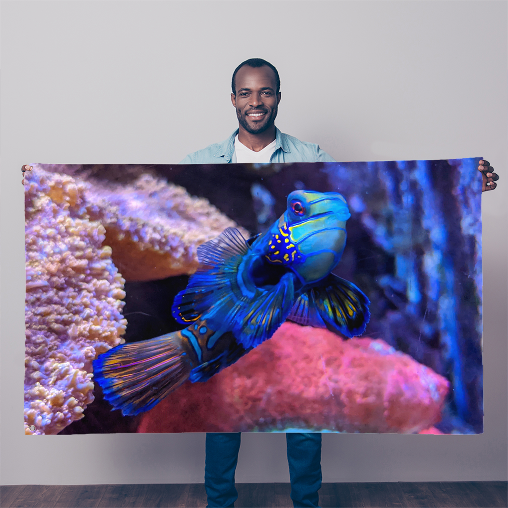 BlueFish Sublimation Flag measuring 5FT x 3FT made of durable polyester fabric with vibrant colors and double-stitched edges.