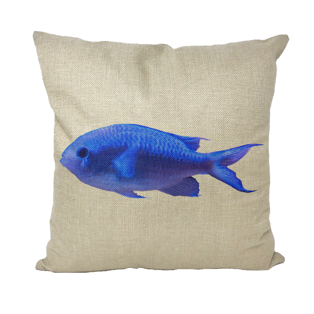 BlueFish Throw Pillows in various styles including linen, canvas, and suede, showcasing vibrant colors and textures.