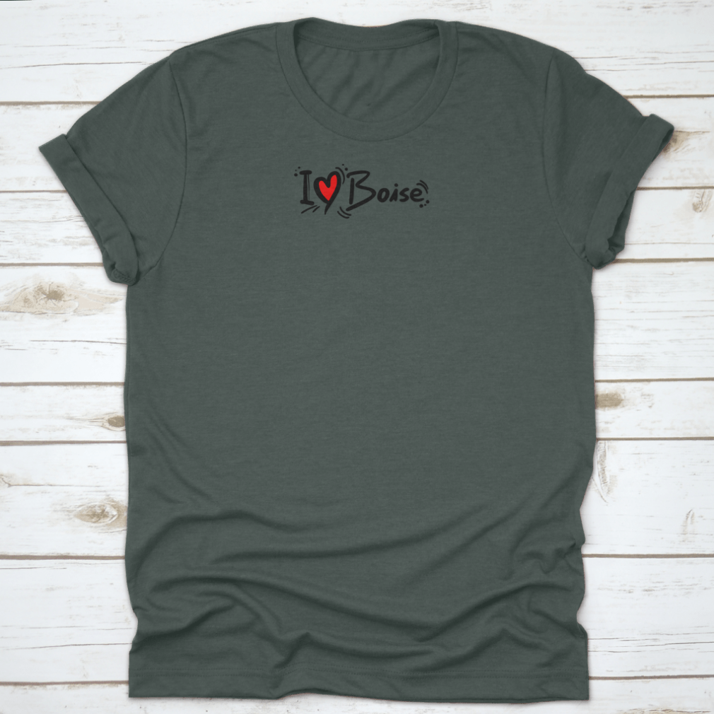 A stylish Boise Love t-shirt made from 100% cotton, featuring a classic fit and midweight fabric, perfect for casual wear.