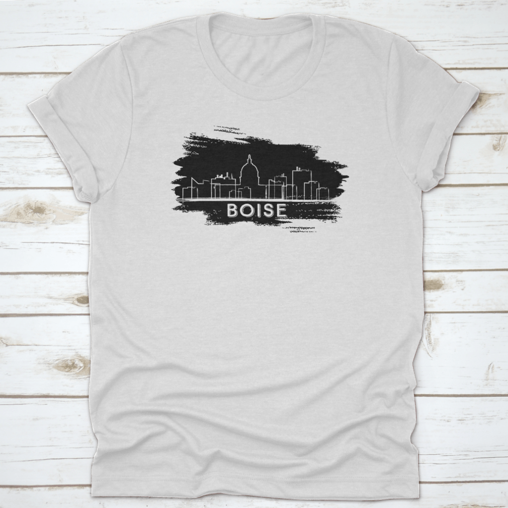 Hand-drawn vector illustration of the Boise skyline silhouette, showcasing iconic buildings and structures in a stylish design.