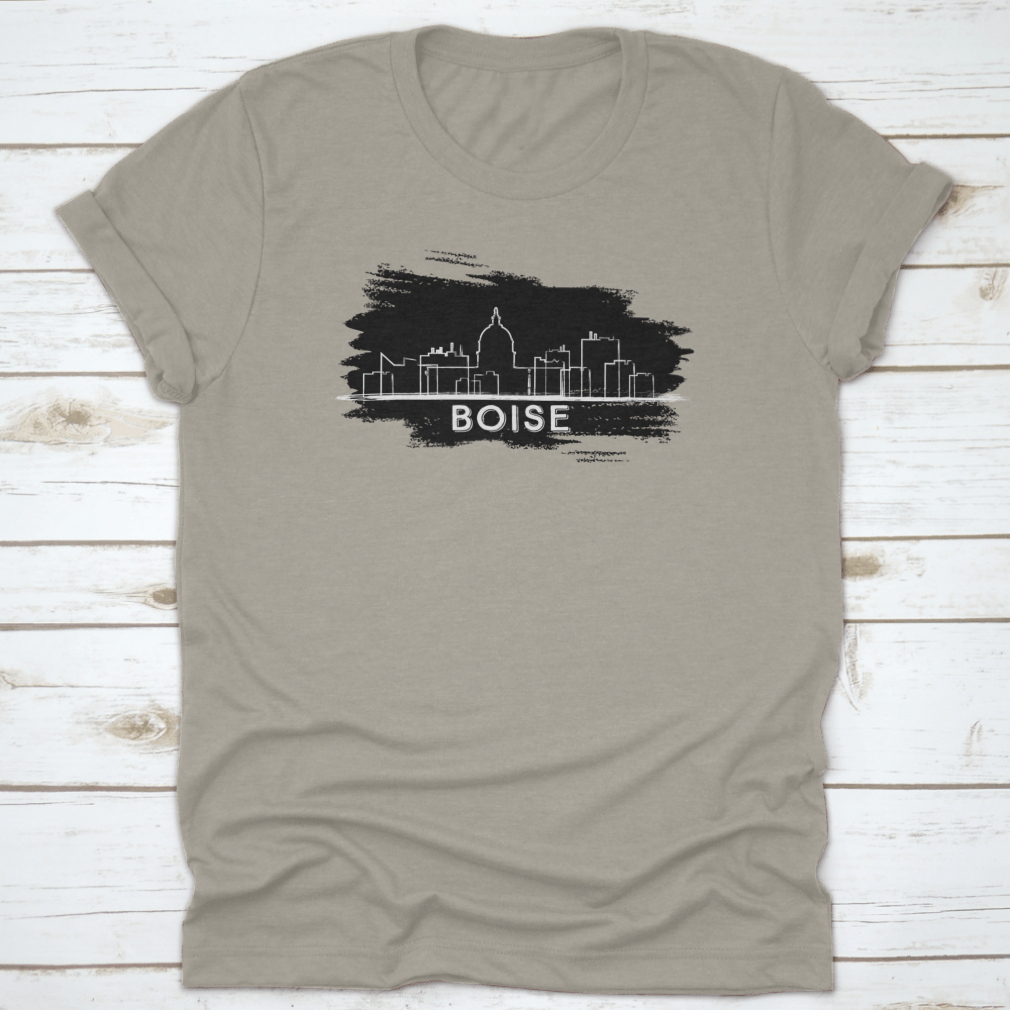 Hand-drawn vector illustration of the Boise skyline silhouette, showcasing iconic buildings and structures in a stylish design.