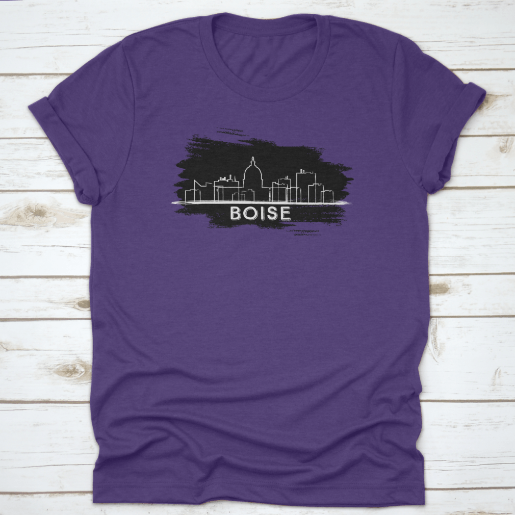 Hand-drawn vector illustration of the Boise skyline silhouette, showcasing iconic buildings and structures in a stylish design.