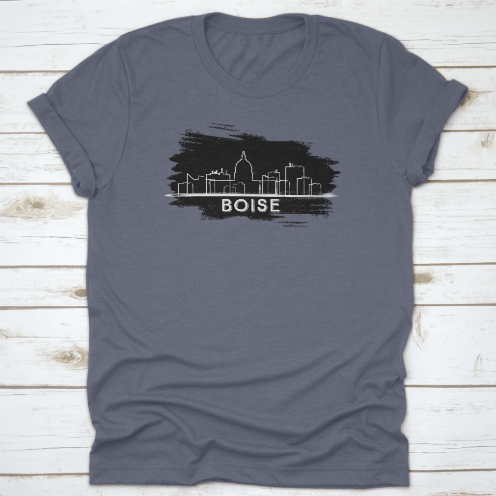Hand-drawn vector illustration of the Boise skyline silhouette, showcasing iconic buildings and structures in a stylish design.