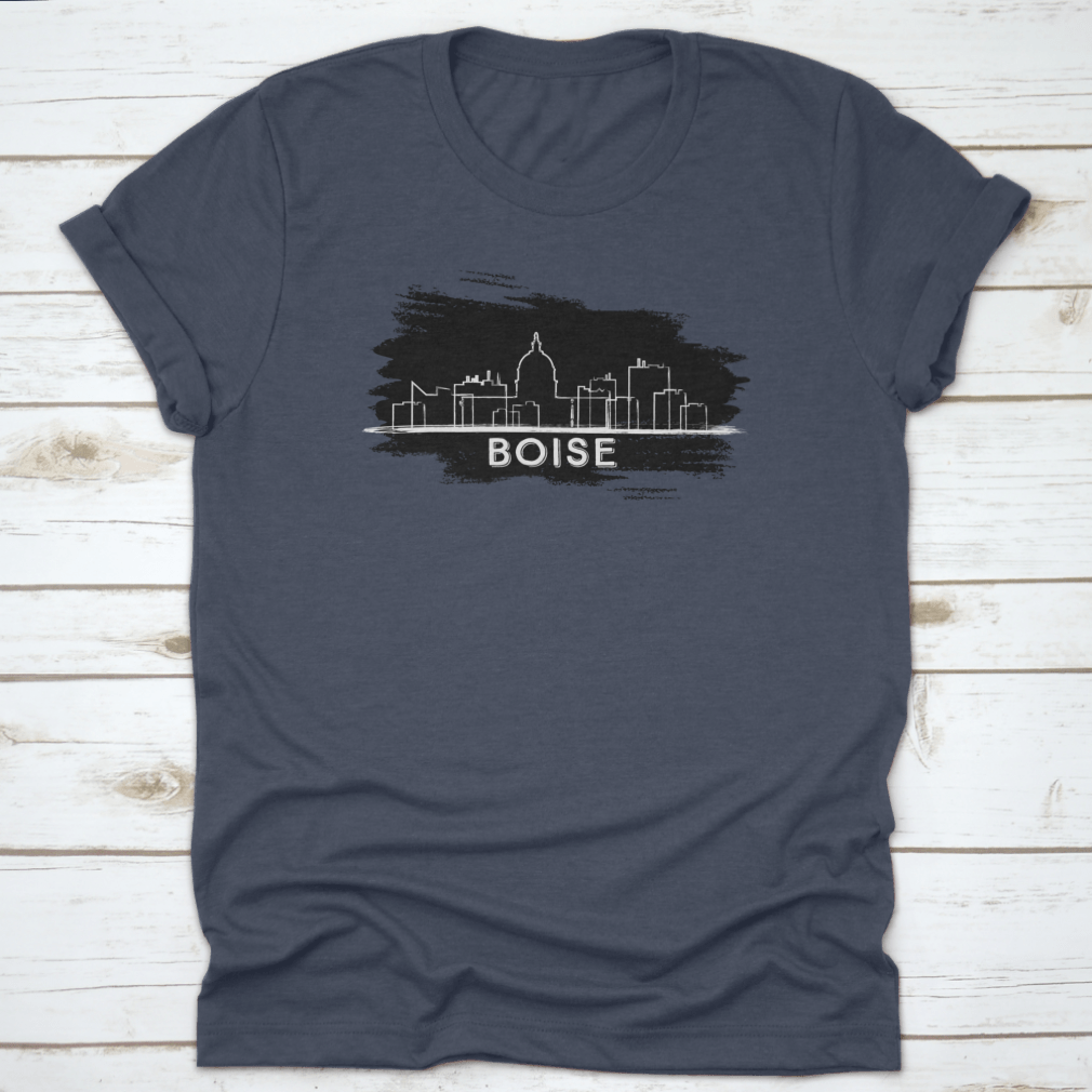 Hand-drawn vector illustration of the Boise skyline silhouette, showcasing iconic buildings and structures in a stylish design.