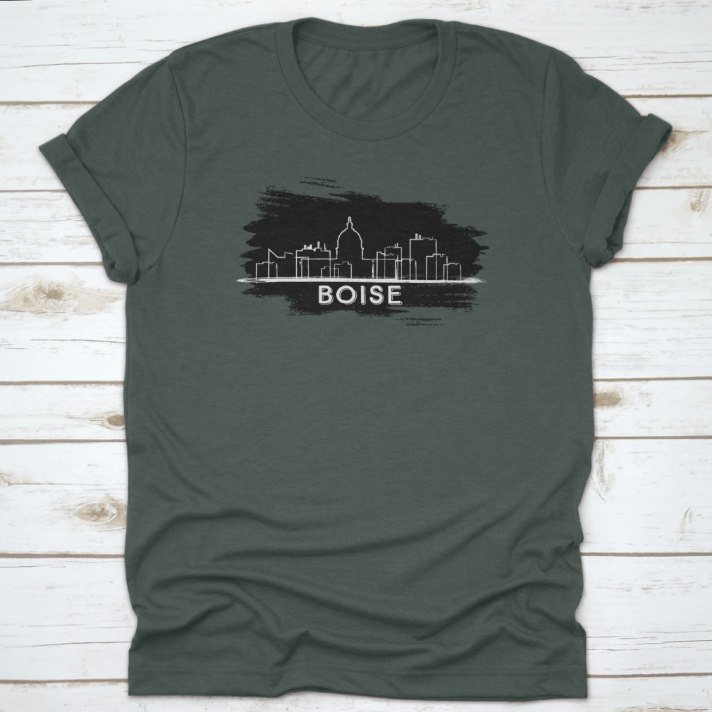 Hand-drawn vector illustration of the Boise skyline silhouette, showcasing iconic buildings and structures in a stylish design.