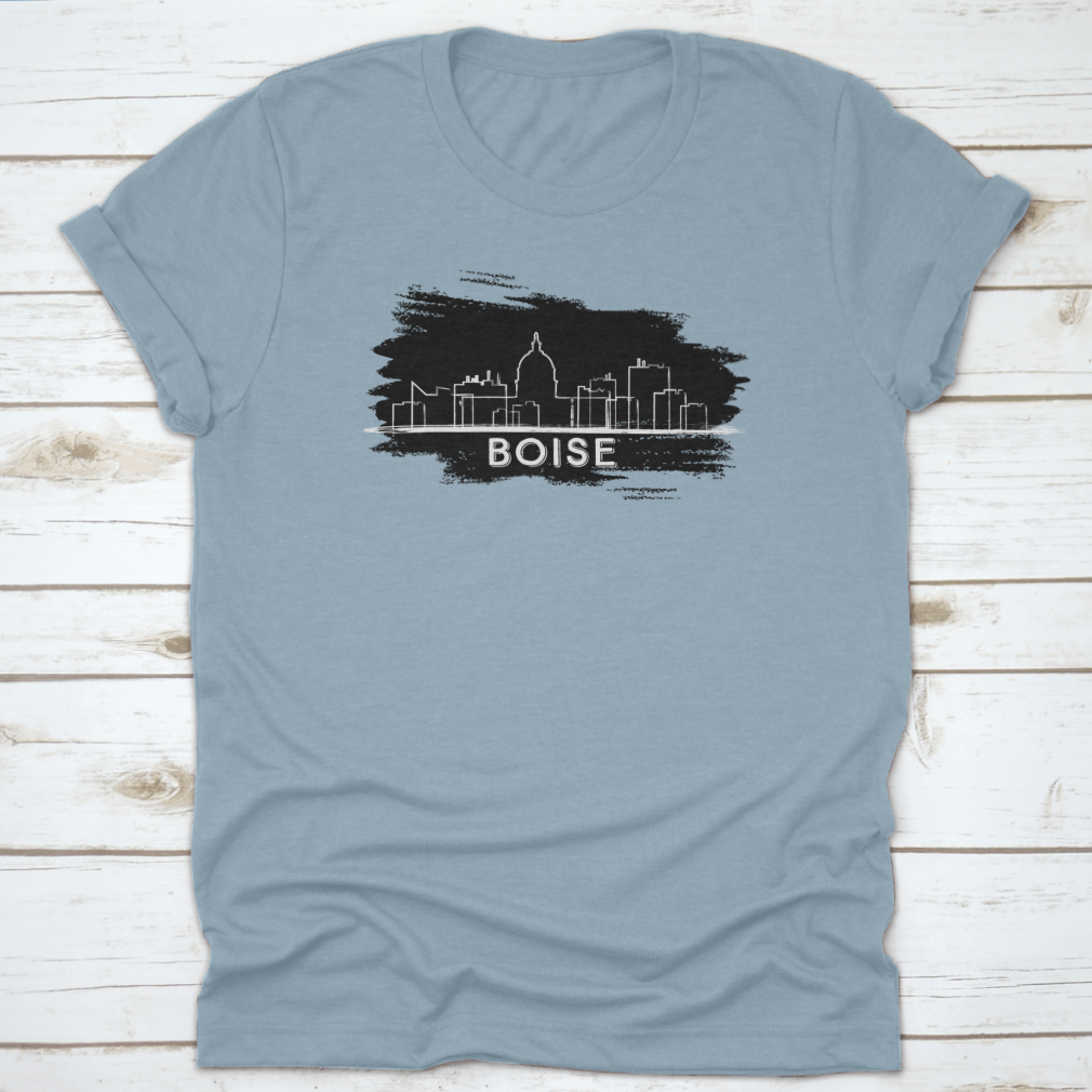 Hand-drawn vector illustration of the Boise skyline silhouette, showcasing iconic buildings and structures in a stylish design.