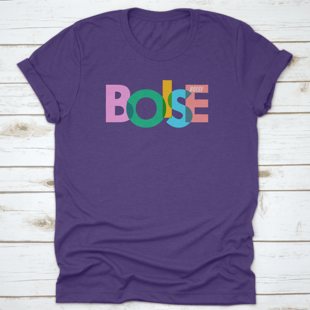 A stylish t-shirt featuring a vector design of the city name 'Boise' on a white background, showcasing its modern and minimalist aesthetic.