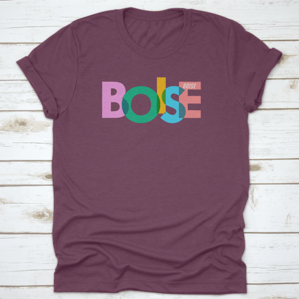 A stylish t-shirt featuring a vector design of the city name 'Boise' on a white background, showcasing its modern and minimalist aesthetic.