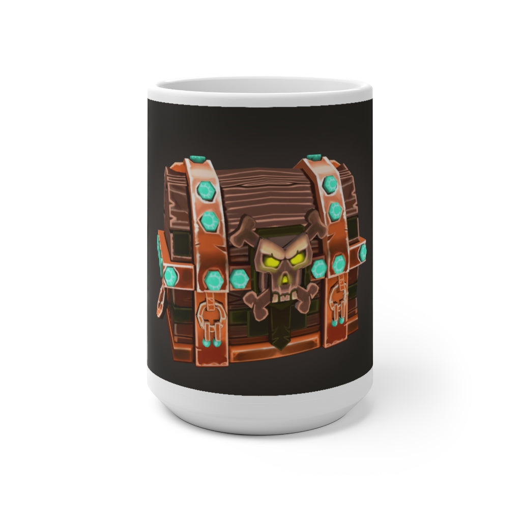 Bone Chest Color Changing Mug showcasing vibrant colors when filled with hot liquid, featuring a C-handle and rounded corners.