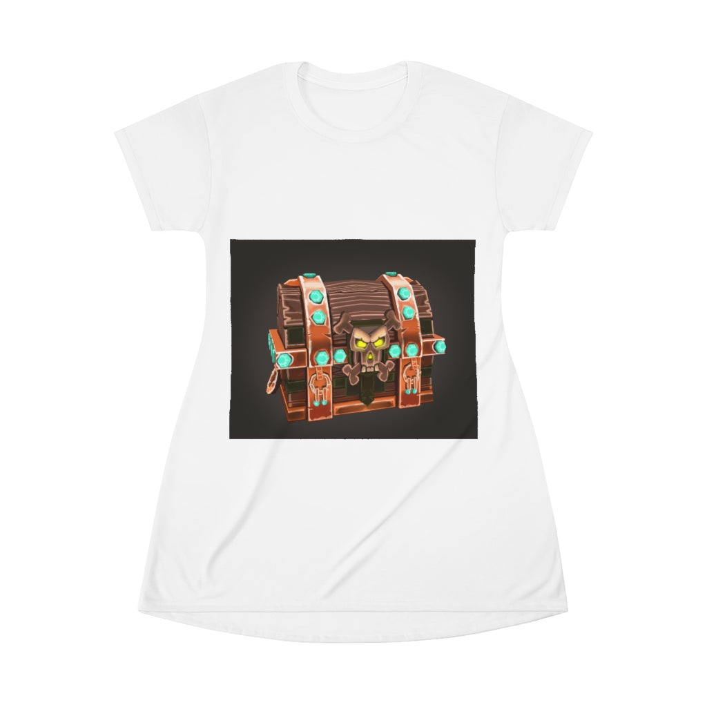 Bone Chest Hand-Painted T-Shirt Dress featuring vibrant all-over print design, lightweight fabric, and tagless comfort.