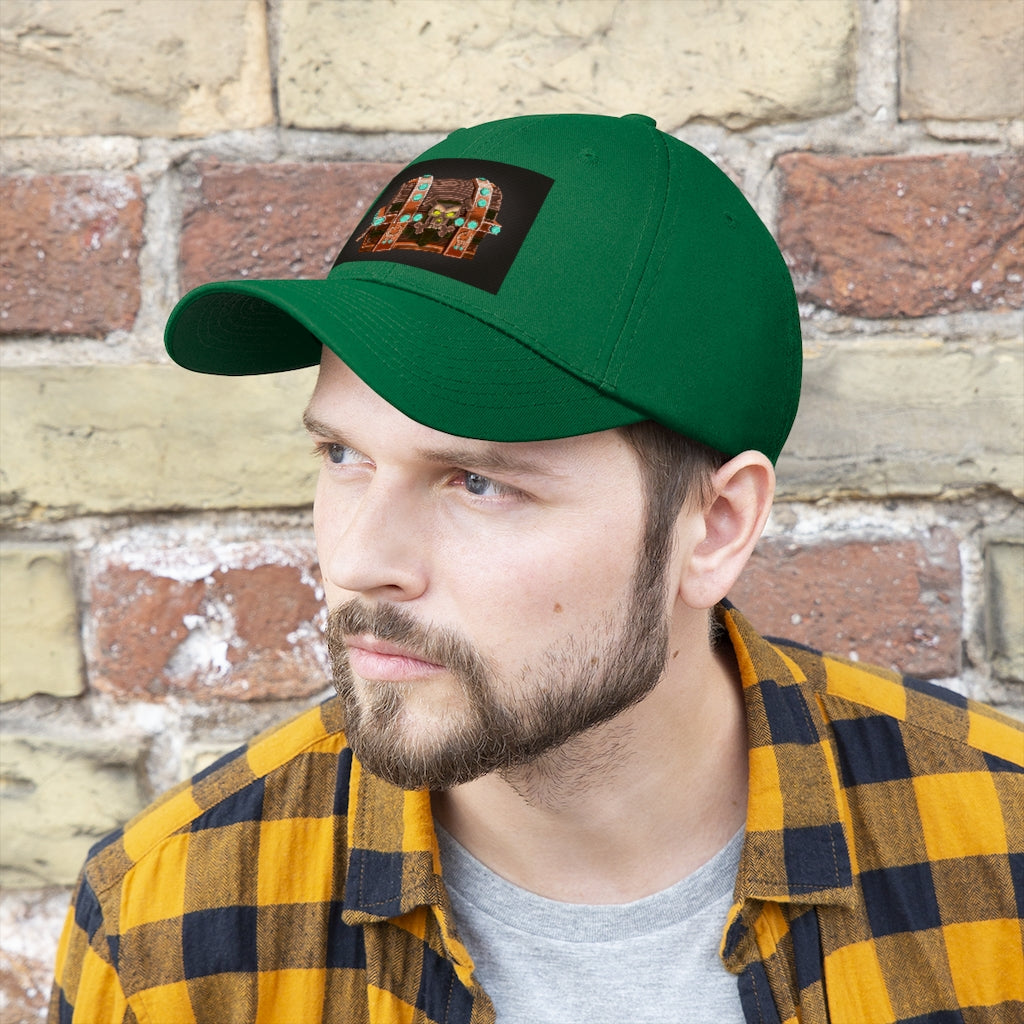 Bone Chest Unisex Twill Hat featuring a classic 6-panel design in durable cotton twill with adjustable Velcro closure.