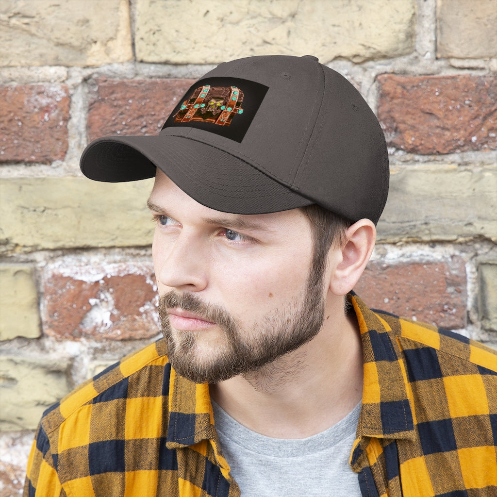 Bone Chest Unisex Twill Hat featuring a classic 6-panel design in durable cotton twill with adjustable Velcro closure.