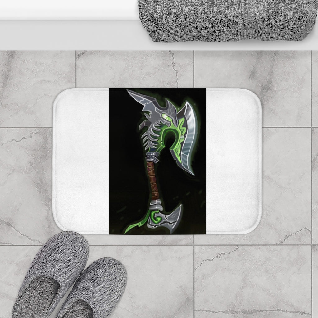 Bone Crusher Scythe Bath Mat with anti-slip backing, showcasing its stylish design and soft microfiber material.