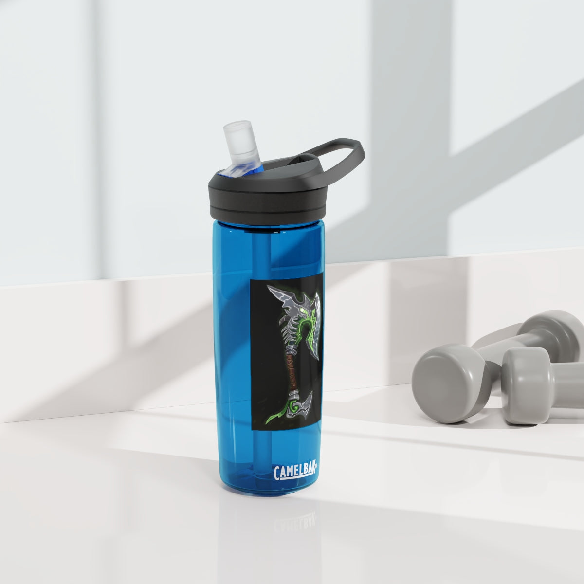 Bone Crusher Scythe CamelBak Eddy® Water Bottle in 20oz and 25oz sizes, showcasing its durable Tritan™ material and spill-proof design.