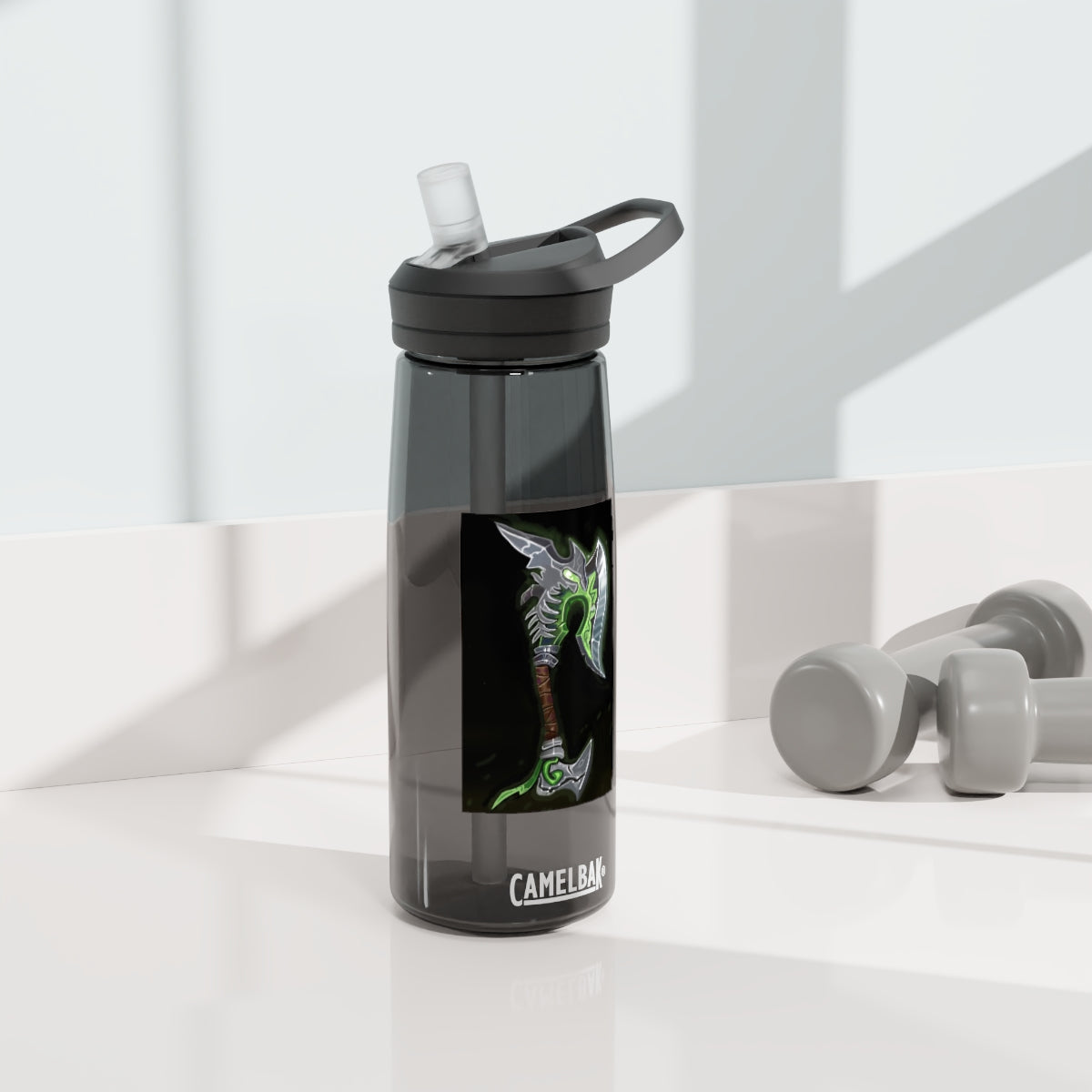 Bone Crusher Scythe CamelBak Eddy® Water Bottle in 20oz and 25oz sizes, showcasing its durable Tritan™ material and spill-proof design.