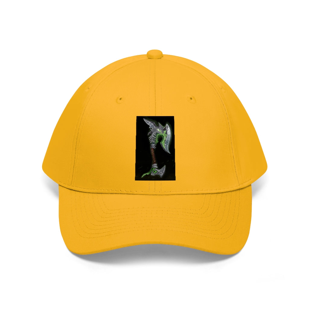 Bone Crusher Scythe Unisex Twill Hat in cotton twill with adjustable Velcro closure, perfect for outdoor activities.