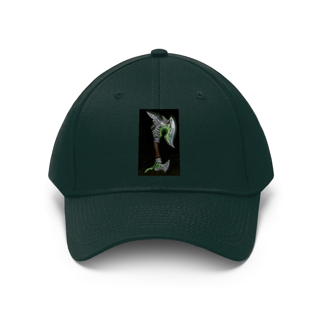 Bone Crusher Scythe Unisex Twill Hat in cotton twill with adjustable Velcro closure, perfect for outdoor activities.