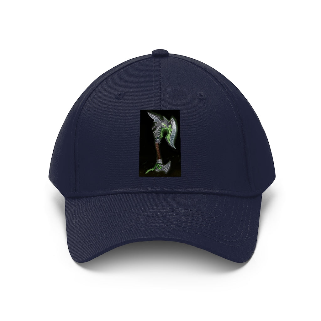 Bone Crusher Scythe Unisex Twill Hat in cotton twill with adjustable Velcro closure, perfect for outdoor activities.