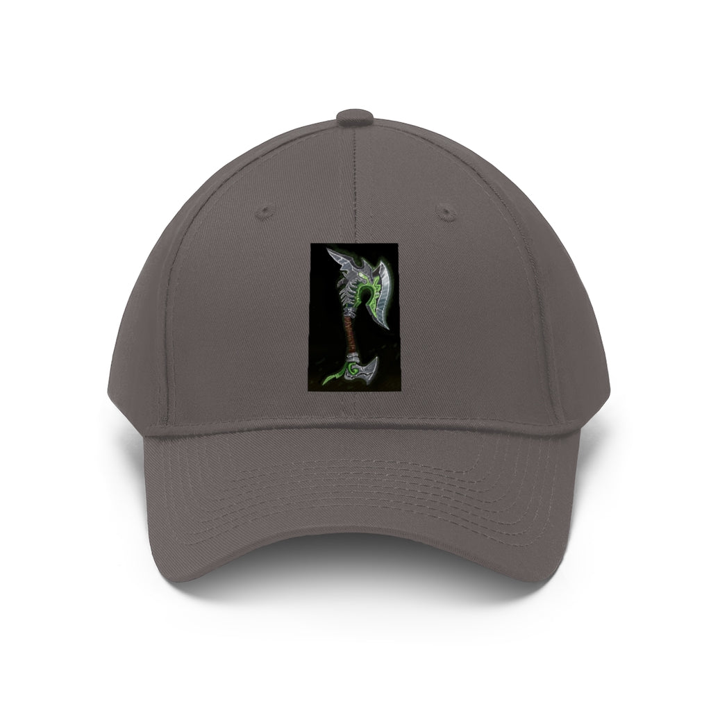 Bone Crusher Scythe Unisex Twill Hat in cotton twill with adjustable Velcro closure, perfect for outdoor activities.