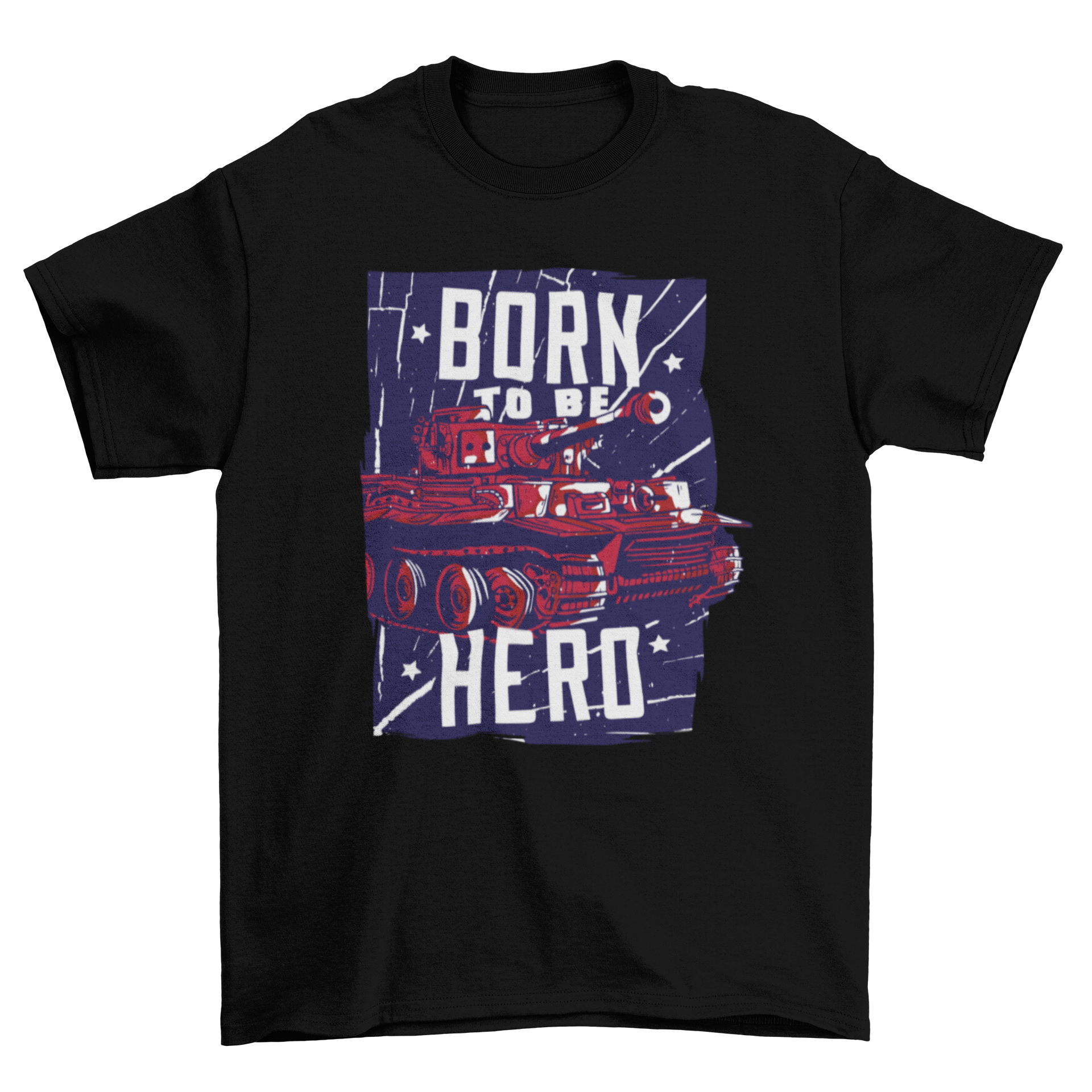 Born to be Hero t-shirt featuring a war tank graphic and motivational quote.