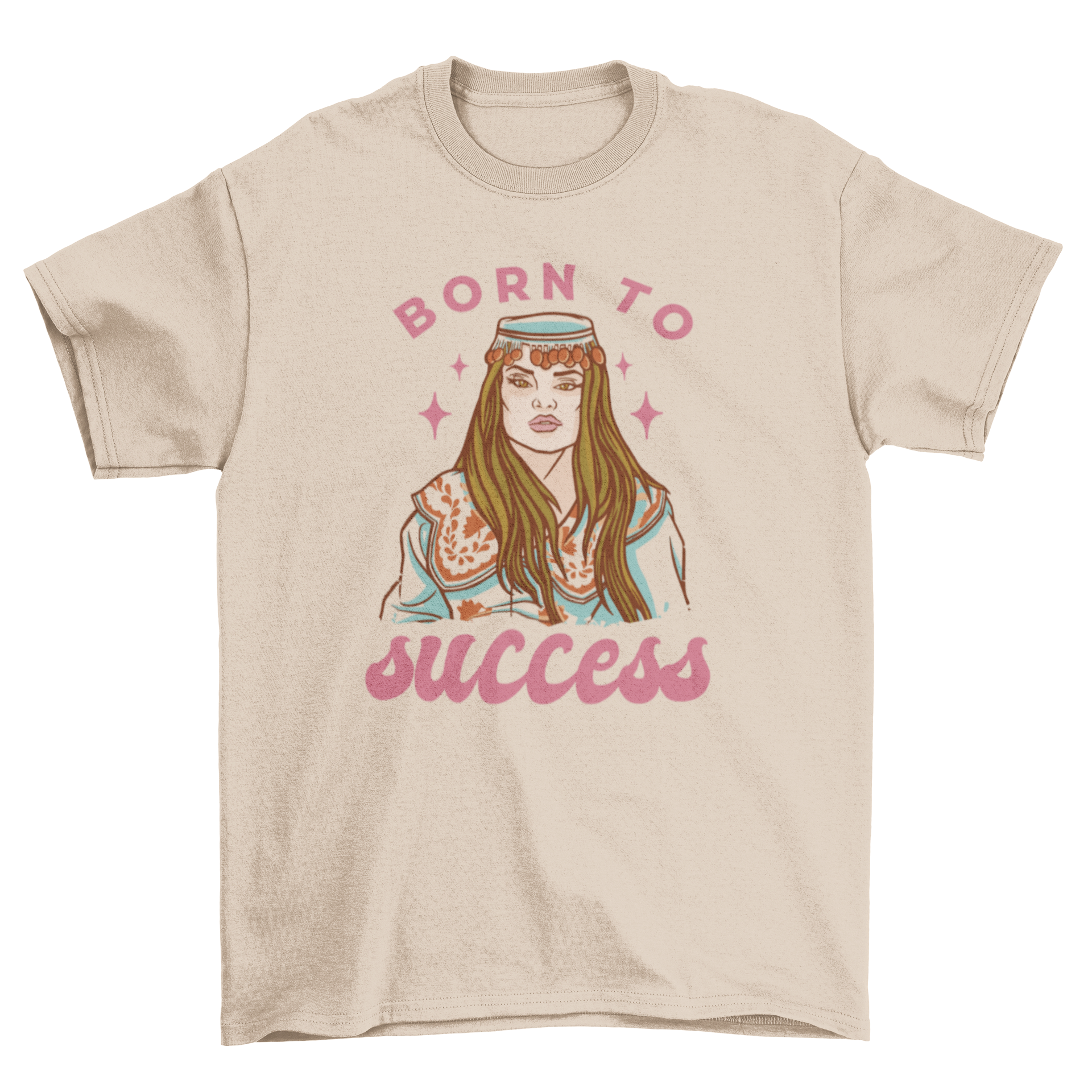 A stylish woman wearing a t-shirt with the quote 'Born to Success', showcasing empowerment and confidence.
