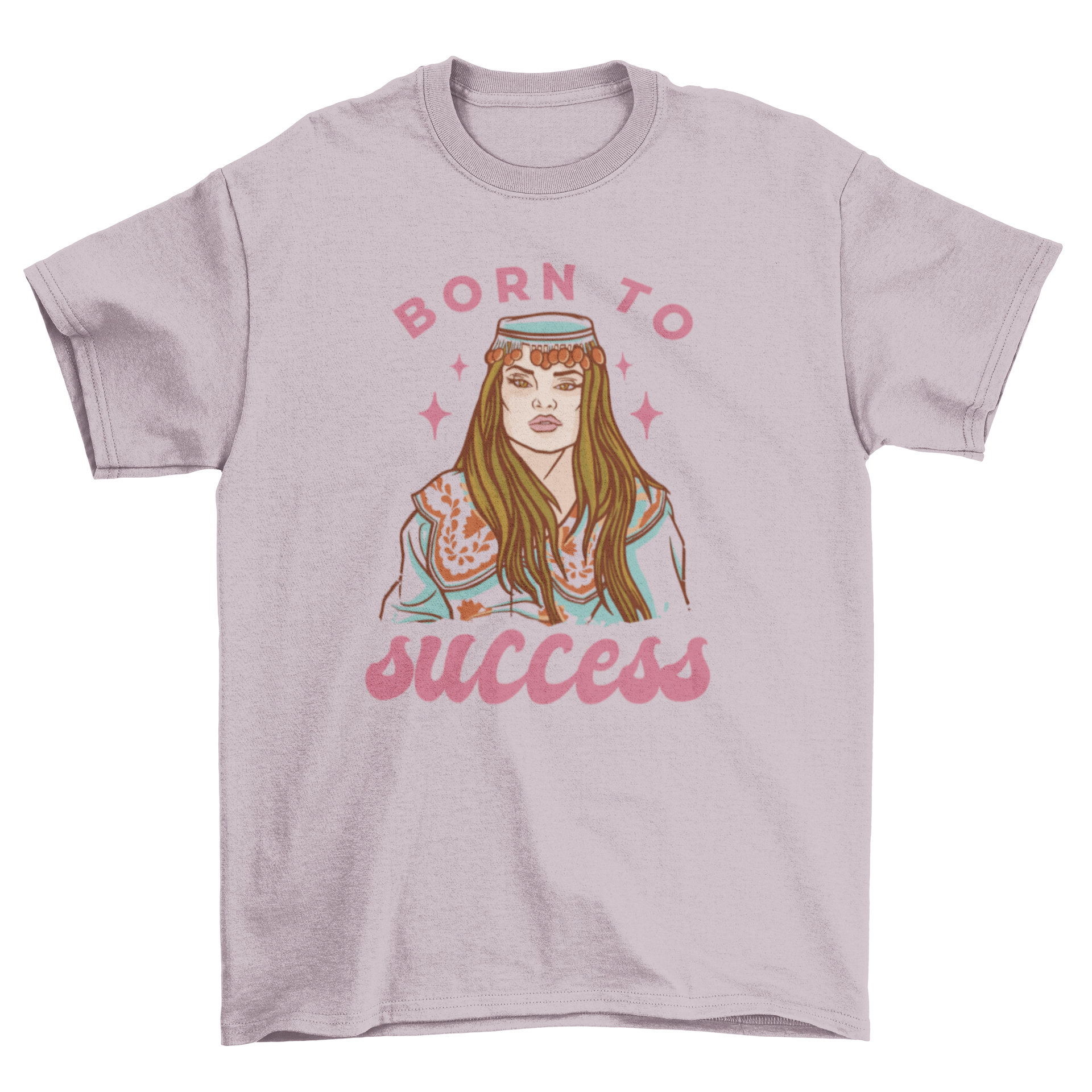 A stylish woman wearing a t-shirt with the quote 'Born to Success', showcasing empowerment and confidence.