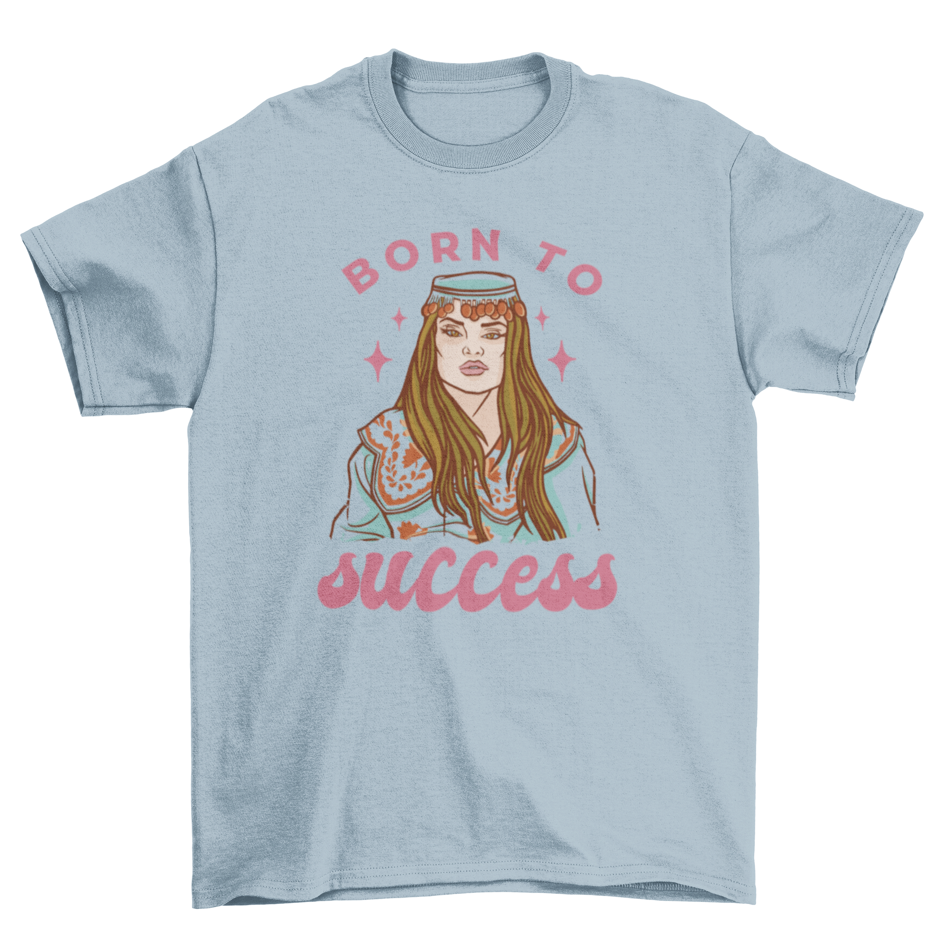 A stylish woman wearing a t-shirt with the quote 'Born to Success', showcasing empowerment and confidence.