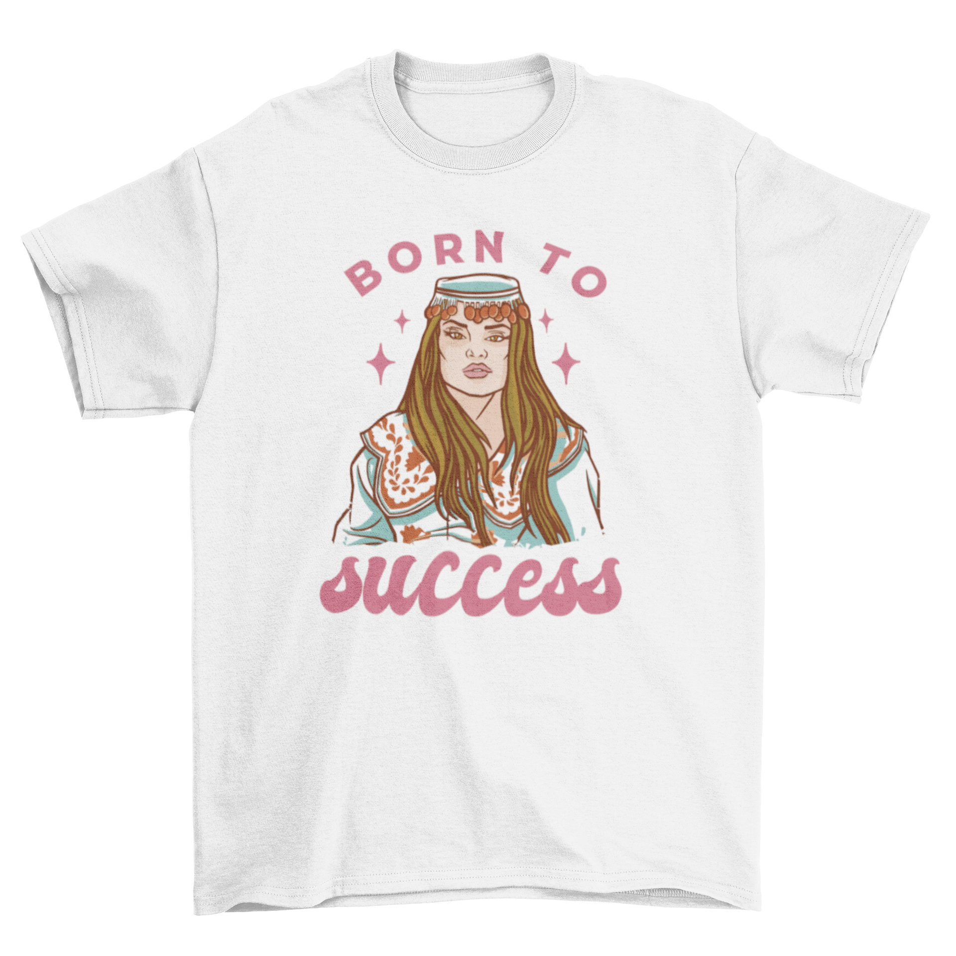 A stylish woman wearing a t-shirt with the quote 'Born to Success', showcasing empowerment and confidence.