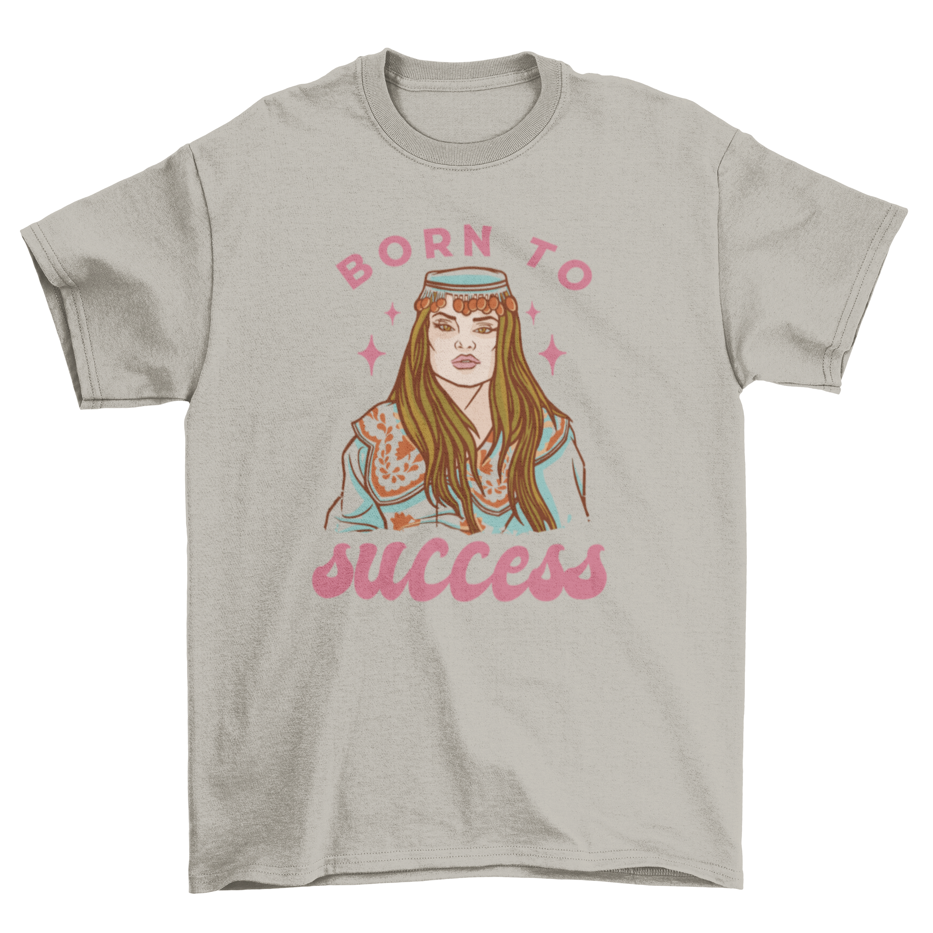 A stylish woman wearing a t-shirt with the quote 'Born to Success', showcasing empowerment and confidence.
