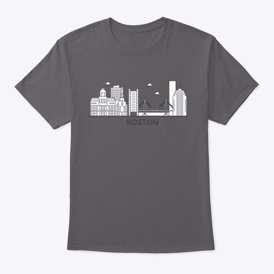 A stylish shirt featuring a detailed illustration of the Boston skyline, showcasing iconic buildings and structures.