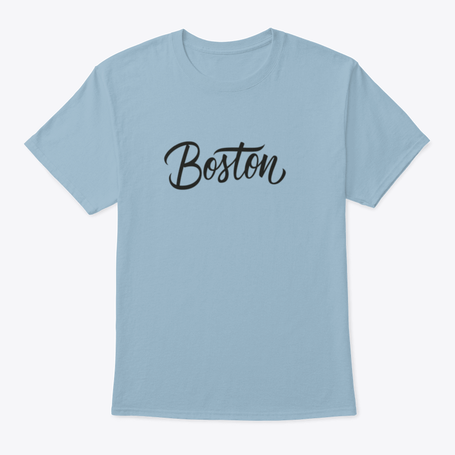 A stylish t-shirt featuring hand-drawn lettering of 'Boston City Name' on a white background, showcasing its unique design.