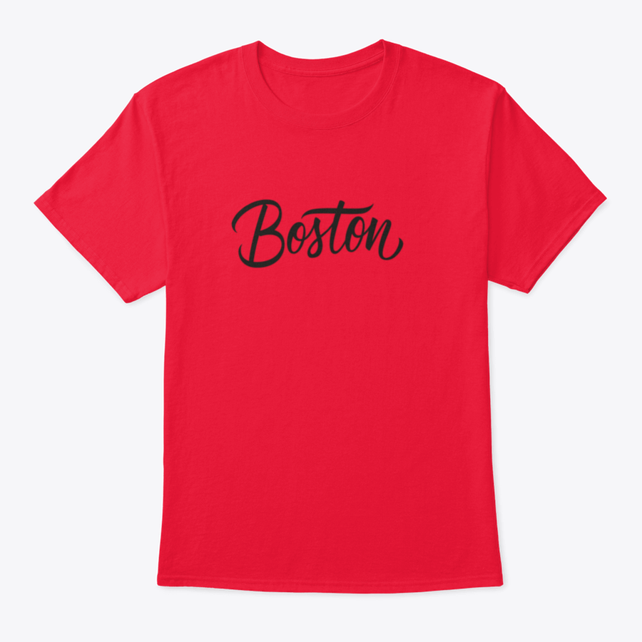 A stylish t-shirt featuring hand-drawn lettering of 'Boston City Name' on a white background, showcasing its unique design.