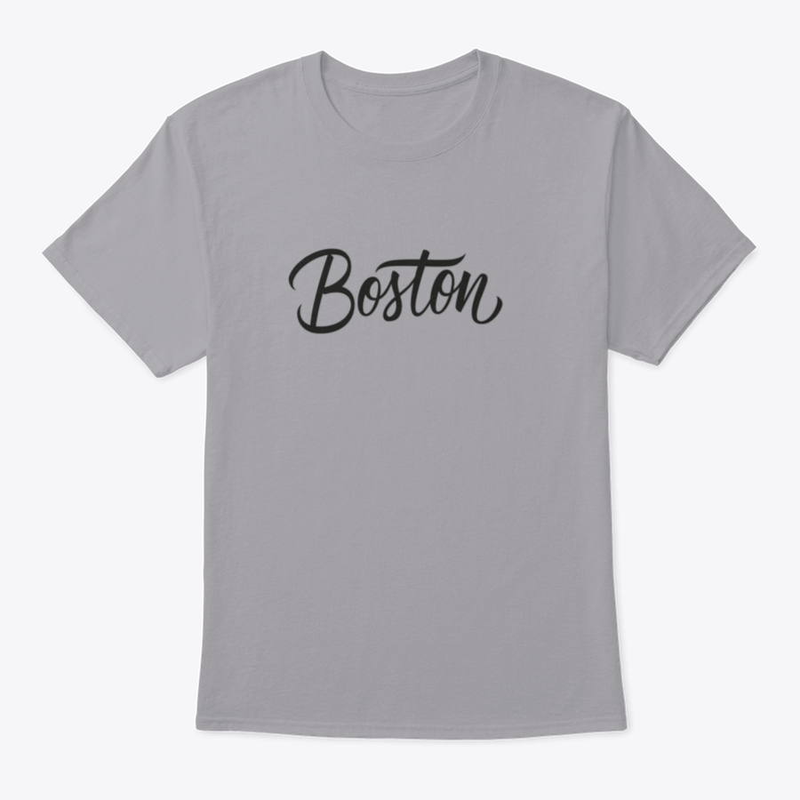 A stylish t-shirt featuring hand-drawn lettering of 'Boston City Name' on a white background, showcasing its unique design.