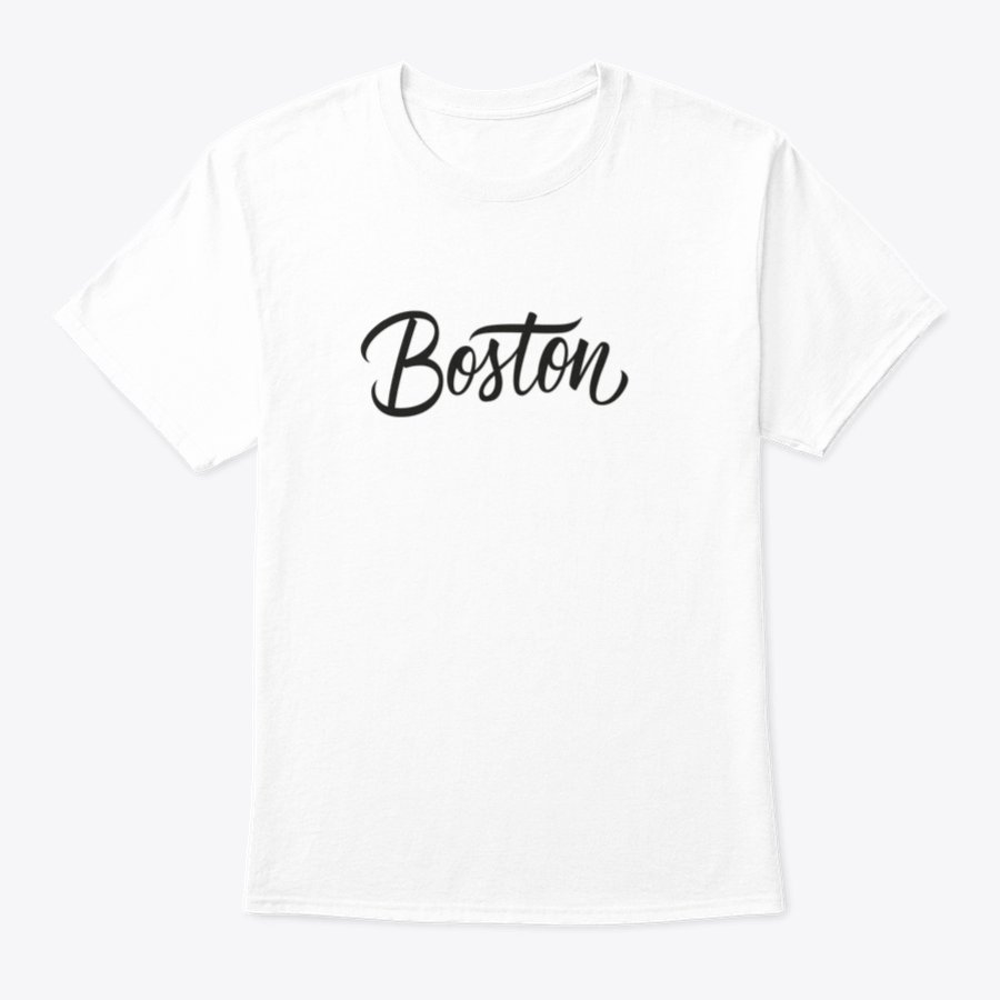 A stylish t-shirt featuring hand-drawn lettering of 'Boston City Name' on a white background, showcasing its unique design.
