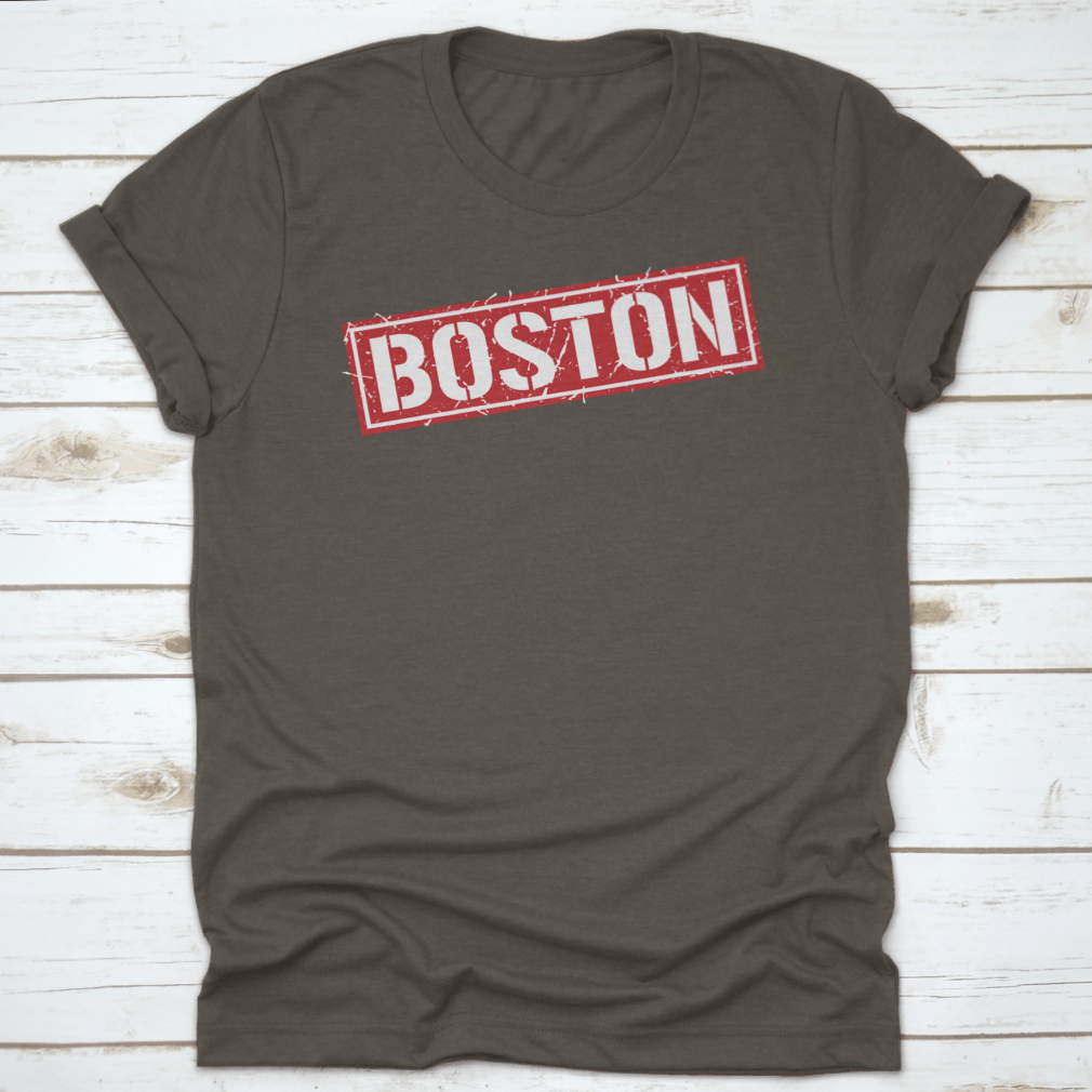 Boston Grunge Vintage Square Stamp T-Shirt featuring a unique design, made from 100% cotton for comfort and durability.
