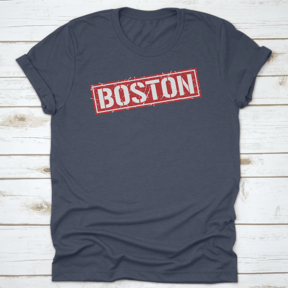 Boston Grunge Vintage Square Stamp T-Shirt featuring a unique design, made from 100% cotton for comfort and durability.