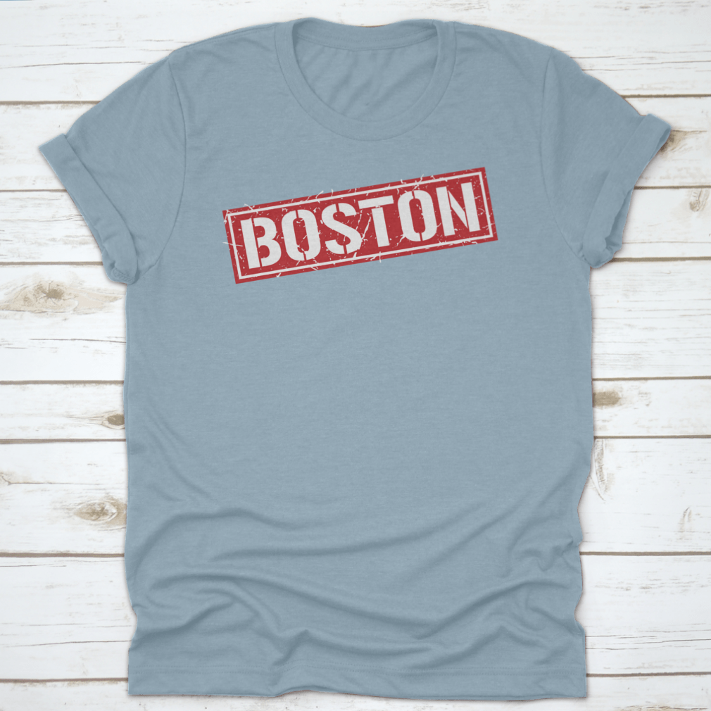 Boston Grunge Vintage Square Stamp T-Shirt featuring a unique design, made from 100% cotton for comfort and durability.