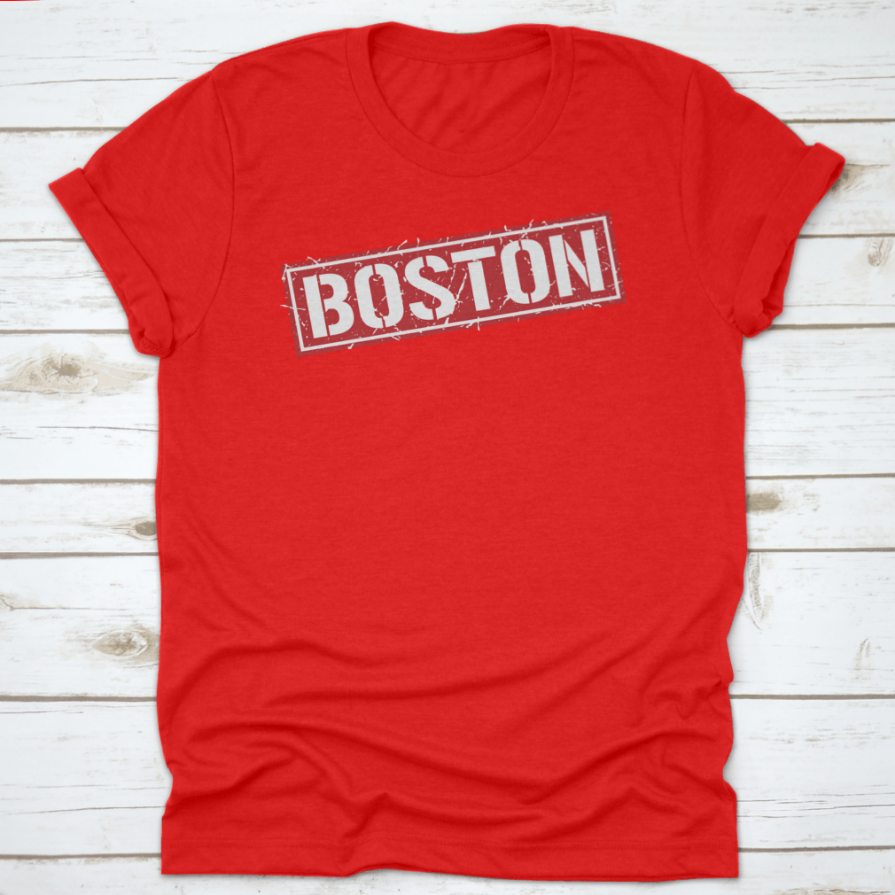 Boston Grunge Vintage Square Stamp T-Shirt featuring a unique design, made from 100% cotton for comfort and durability.