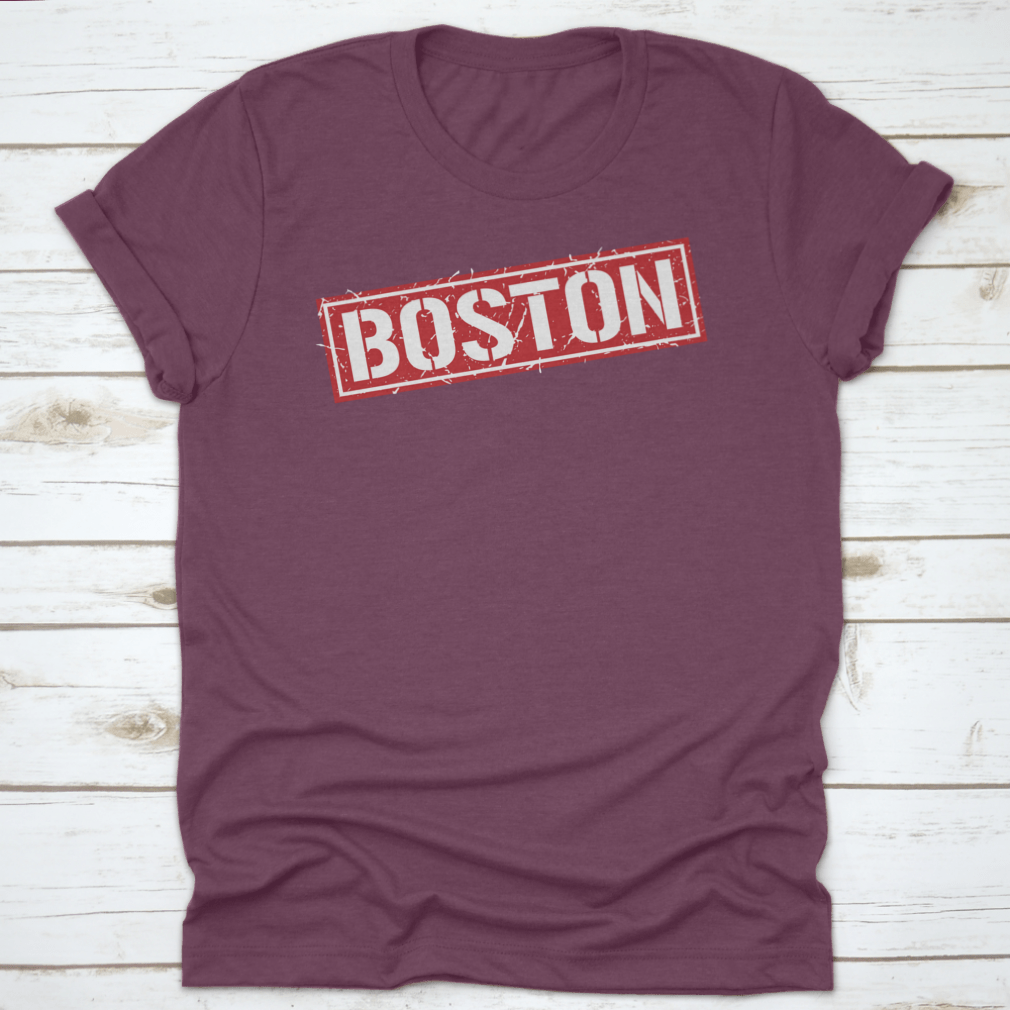 Boston Grunge Vintage Square Stamp T-Shirt featuring a unique design, made from 100% cotton for comfort and durability.